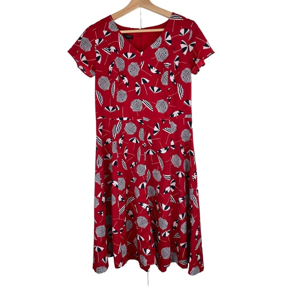 Talbots Red Midi Dress with White Patterns - Picture 1 of 7